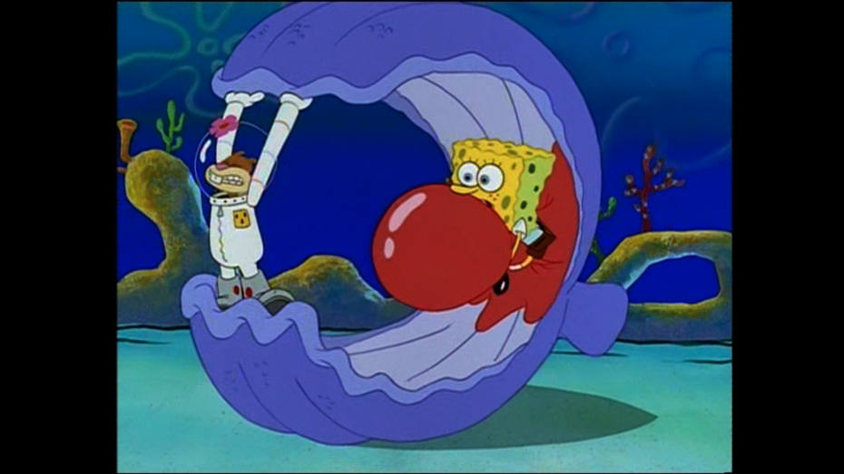 sandy e spongebob combattono contro l'ostrica
